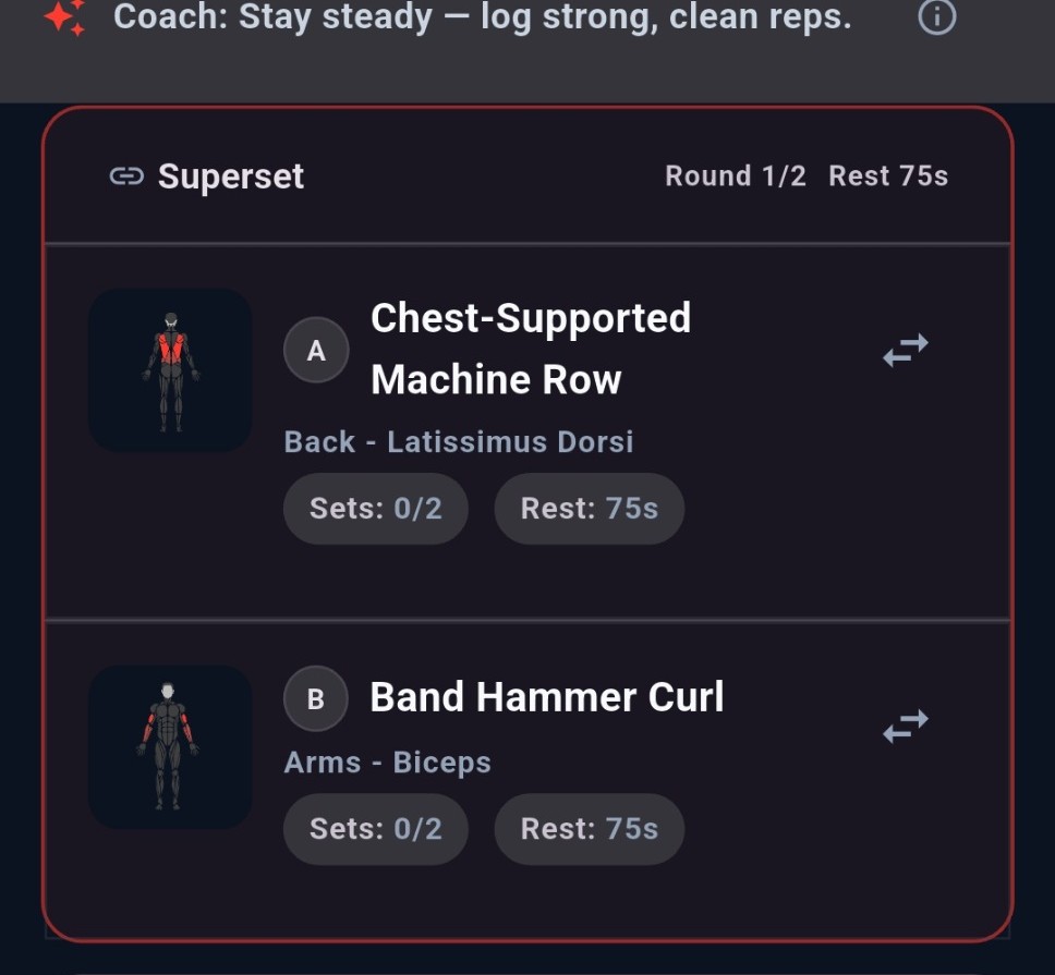 Corely superset workout view