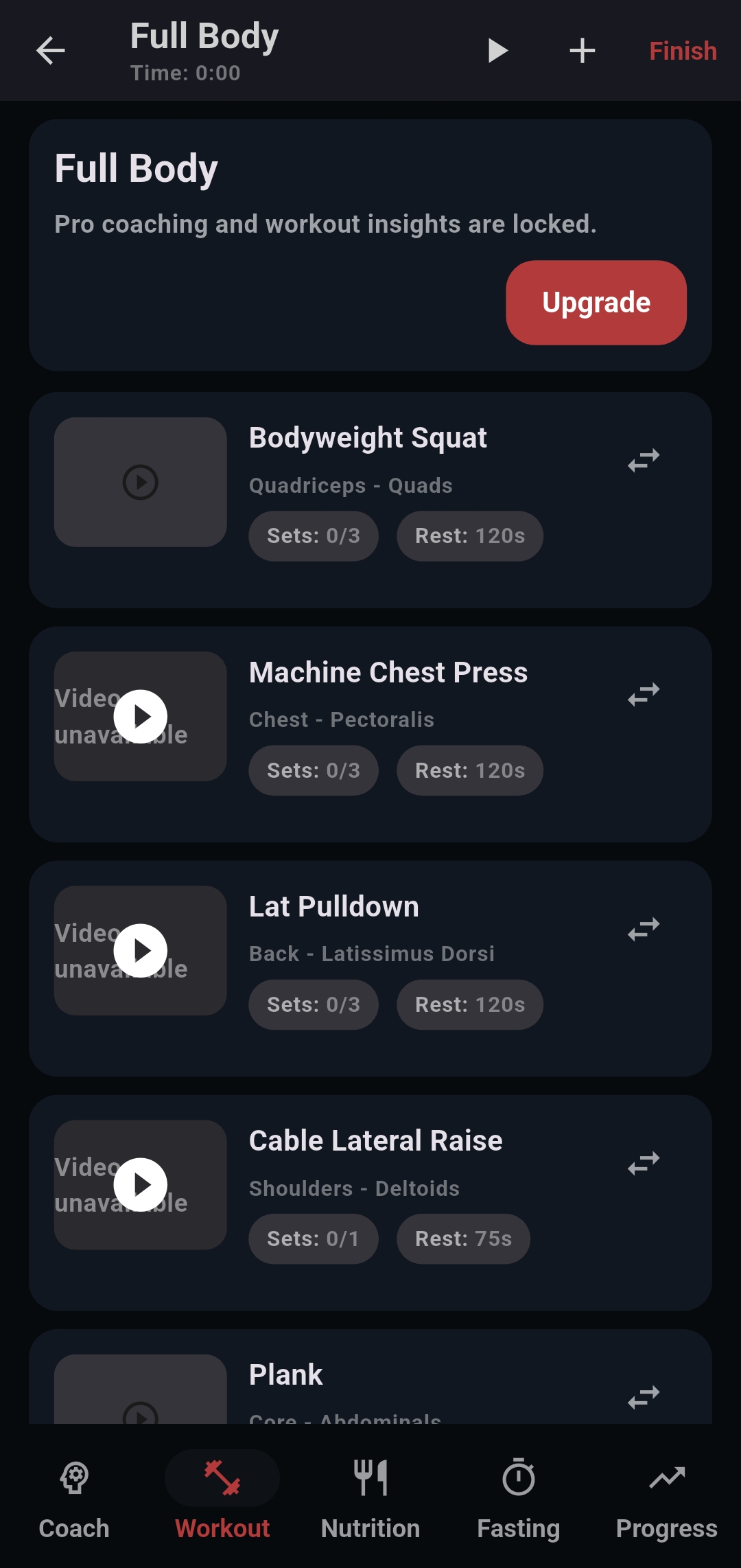 Workout screen